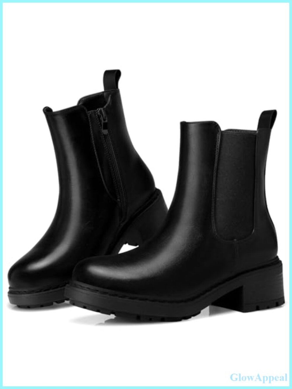 Faux Leather Slip On Chunky Platform Chelsea Ankle Booties